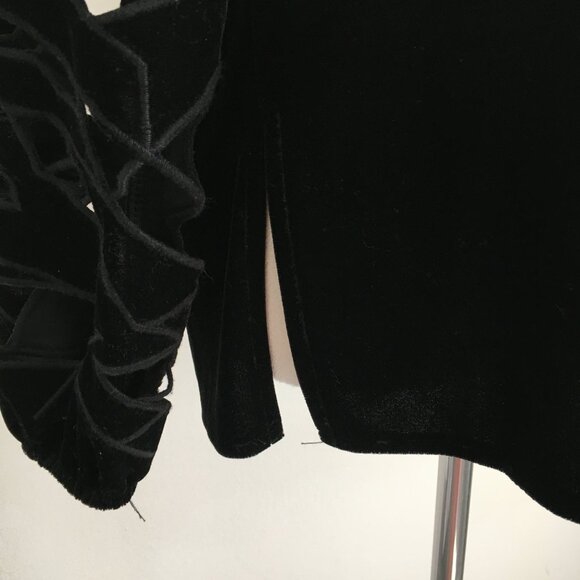 JOIE Black Velvet/Velour Perforated Cut Out Long Sleeve Slit Hem Shirt - Picture 8 of 10